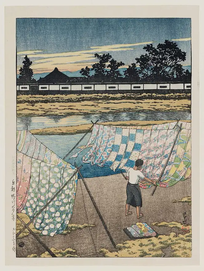 夕暮れの鴨川（川瀬巴水の版画、1923年）